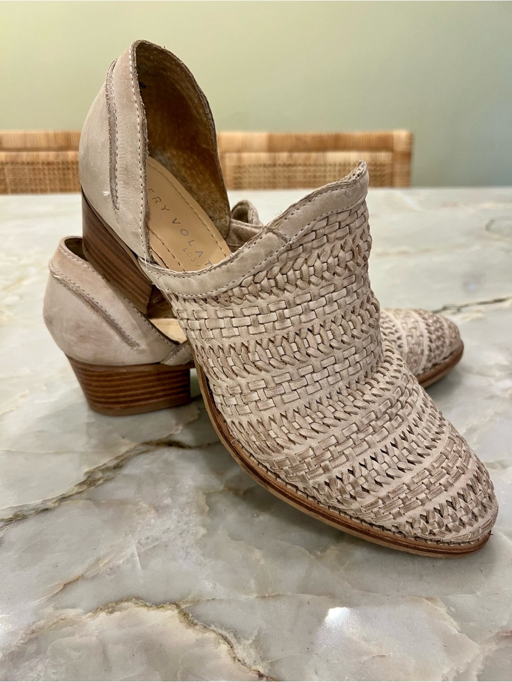 Very Volatile Cream Woven Leather Booties